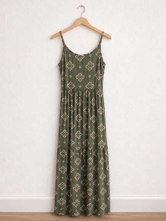 SO Dresses & Skirts - Olive Green Floral Maxi Dress Sleeveless Flowy Casual Dress Size XS